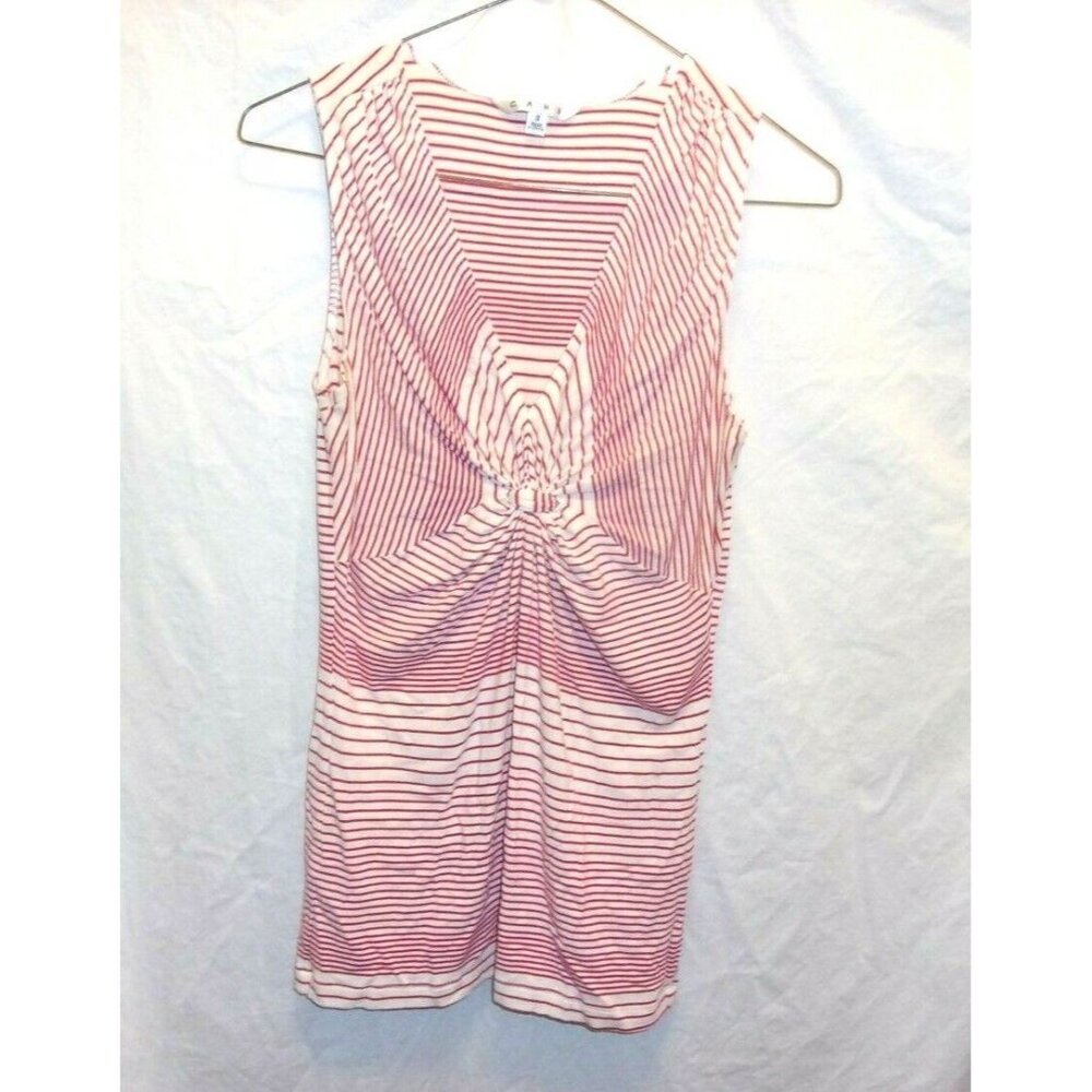 CAbi Red and White Striped Gathered Knot Tank Top‎ S Small